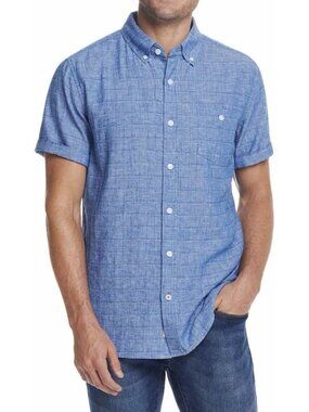 Weatherproof Vintage Men's XL Blue  Linen Button-Up Shirt J2037
